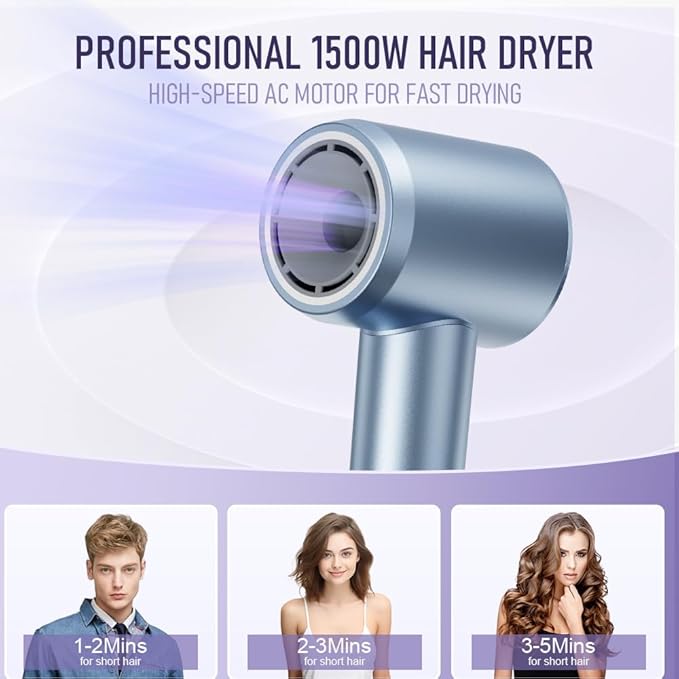 Hair Dryer,120 Million Negative Ions High-Speed & Low Noise Blow Dryer for Fast Drying, Thermo-Control Quiet Compact Hair Blow Dryer with Magnetic Styling Nozzle for Students and Home(Blue)