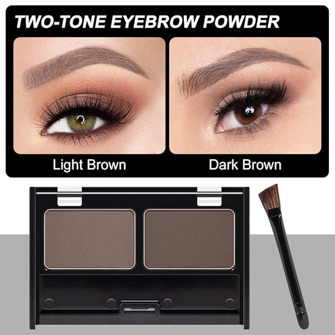 Eyebrow Powder Kit, Long-Lasting Waterproof Two Colors Matte Brow Powder, Eye Brow Powder for Women with Double-ended Eyebrow Brush, Purse-Friendly Compact (A03# Brown+Dark Brown, 1Pcs)