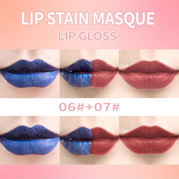 Matte Liquid Lip Gloss Peel Off Masque - Peel Off Lip Stain Tattoo, Long Lasting Waterproof Transfer-proof Lip Mask Lip Stain Peel Off Lip Gloss, Peel Off Lip Tint for Lip Makeup 06#+07#
