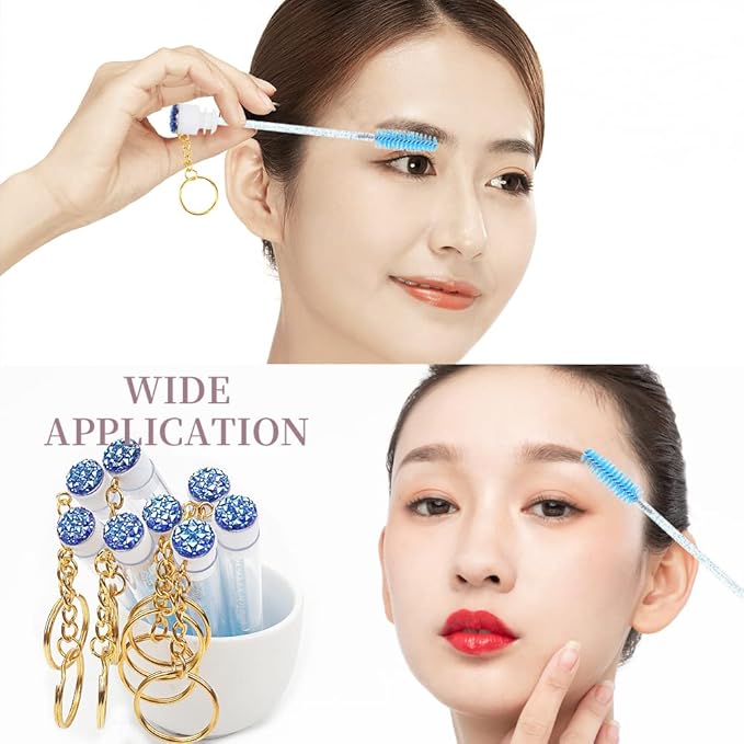20 Pcs Mascara Wand Tube Set Diamond Key Chain Tube Empty Mascara Brushes & Eyelash Spoolies Brush Makeup Tool Applicator (Deep blue)