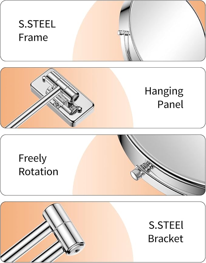 Gospire 9 Inch Extra Large Wall Mounted Mirror with 1X/10X Magnification, 360° Swivel & Extendable, Chrome Polished Finish for Bathroom Vanity, Shaving & Makeup (Men & Women)