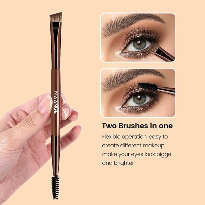 MAANGE 13 Pcs Foundation Makeup Brush Set With Bag, Make up Brushes, Double-End Multi Functional Makeup Brushes, Professional Face Brush Set Tools For Liquid Powder Concealer Cream Blush (Brown)