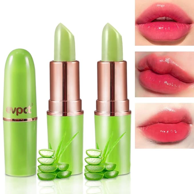 BINGBRUSH Aloe vera Color Changing Lipstick,Moisturizer Long Lasting Lip Care Magic Lip Gloss,Makeup Lipstick Set (2pcs Aloe, 2 Count (Pack of 1))