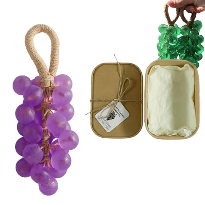 Personalized Original Handmade Crystal Grape Soap, Grape Soap DIY Kit on a Rope, Realistic Grapes Bunch Soaps Fragrance Cleaning for Bath & Gifts (1, Purple(Lavender Flavor))