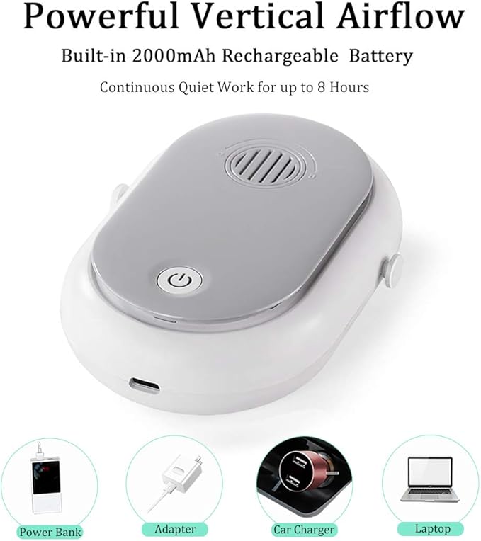 Portable Hanging Neck Fan Wearable Personal Fan Battery Operated USB Rechargeable 3 Speed Mini Handheld Air Conditioning Cooling Refrigeration Necklace Fan for Women Eyelash Camping Outdoor(White))