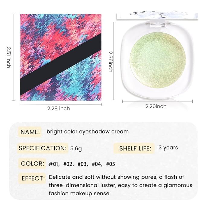 Light Green Cream Glitter Shimmer Metallic Eyeshadow Palette Makeup, Natural Single Mini Instant Holographic Eyeshadow For Women, Sombras Crema Para Ojos, Talc, Paraben & Cruelty Free