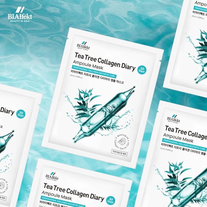BIAIfekt TEA TREE COLLAGEN Diary Ampoule Maskㅣsheet face mask, KOREAN Skin care, Blemish, Hydrating, Soothing, Nourishing, Glass skins, Cooling, Premium daily, BEYOND HYDROGEL