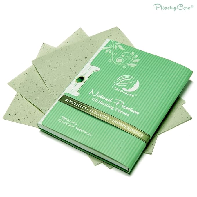Makeup Mirror with Facial Oil Blotting Paper Sheets – Green Tea 100 Counts, Silver Compact Folding Cosmetic Travel Mirror