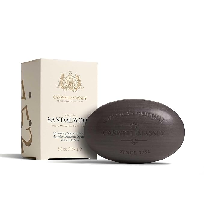 Caswell-Massey Sandalwood Natural Bar Soap for Men & Women, Moisturizing Body Soap Bar for All Skin Types, Made with Essential Oils & Plant-Based Formula for Soft Skin, Made in USA, 5.8 oz