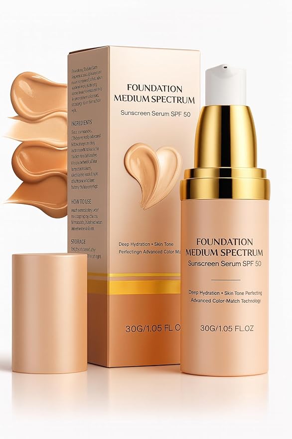 ABBASI & CO 4-in-1 Color-Changing Foundation – Medium Spectrum Shade with SPF 50+ - Anti-Aging, Hydrating, Full-Coverage Foundation Makeup Liquid & Concealer - Ideal for Sports & Dancing –1PC (30ml)