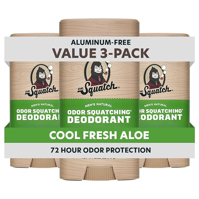 Dr. Squatch Natural Deodorant for Men - Odor-Squatching Aluminum Free - Cool Fresh Aloe (2.65 oz, 3-Pack)