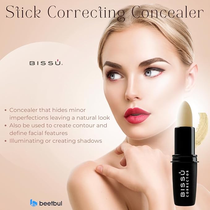 Bissú Stick Correcting Concealer - 15 Versatil Shades, Natural Finish, Contouring, Highlighting, Easy Application, 4,7 grms (Yellow, Stick)