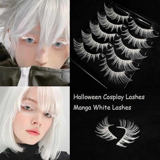 White Lashes Fairy Eyelashes Cat Eye Wispy Spiky False Eyelashes Cosplay Manga Lashes Halloween Easter Lashes Natural Anime White Fake Lashes Fox Eye Long Volume Fake Eyelashes (MQ15-5 Pairs)