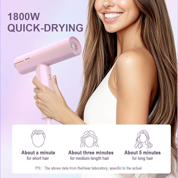 Professional Ionic Hair Dryer, 1800W, Fast Drying Low Noise Blow Dryer, All Hair Types, No Heat Damage, Travel with Concentrator, Professional Lightweight Ionic Hair Dryer for Women and Men