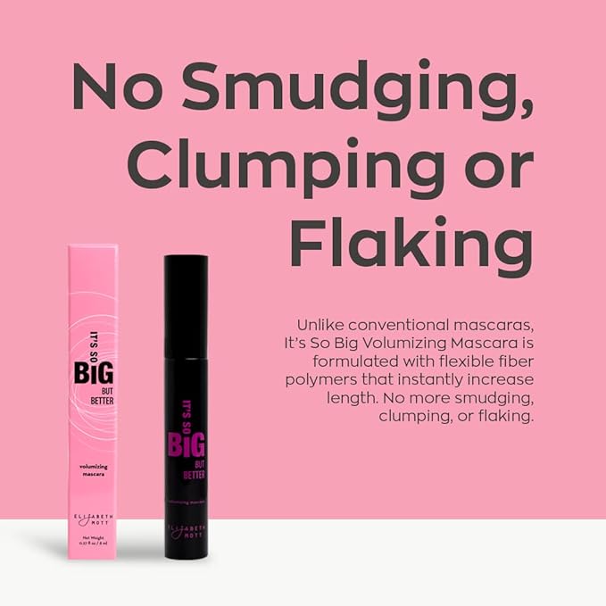 Elizabeth Mott Black Volumizing Mascara Set – Smudge-Proof, Water-Resistant, Lengthening Fiber Formula with Hourglass Wand – Cruelty-Free, Safe for Lash Extensions – Travel-Size Mini Trio, 4ml Each