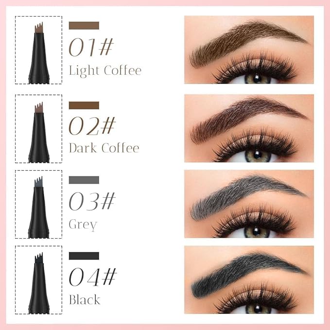 Microblading Eyebrow Pen, 2025 New Premium Waterproof Eyebrow Pencil, Eye Brow Pen with 4 Tip, Long-Lasting Natural Magic Eyebrow Makeup Fine Stroke Contouring Pencil Stay on All Day (Dark Brown)
