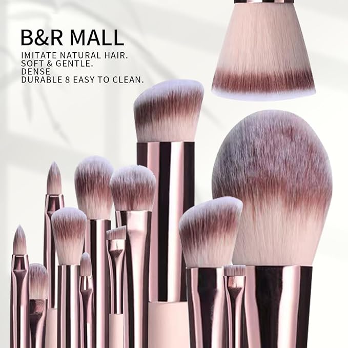 B&R MALL Premium Makeup Brush Set with LED Mirror – Supper soft Brushes for Flawless Foundation, Concealer, Eyeshadow & More | Lightweight, Versatile, Perfect for On-the-Go Touch-Ups (Champagne Gold)