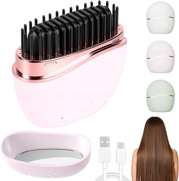 Mini Straightener, Cordless Rechargeable Portable Straightening Comb, 3-Speed Temperature Control, Fast Heating Technology, Mini Hair Straightener with Idea for Home Travel (Pink)