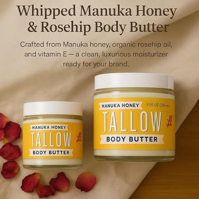 Manuka Honey + Rosehip Tallow 2oz Body Butter - Deeply Nourishing & Repairing Natural Skincare