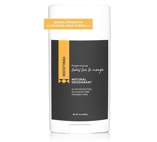 Rustic MAKA Natural Deodorant, Takes Two To Mango (Mango + Lime), Free of Aluminum, Baking Soda & Parabens, Activated Charcoal + Magnesium, Continuous Odor Control