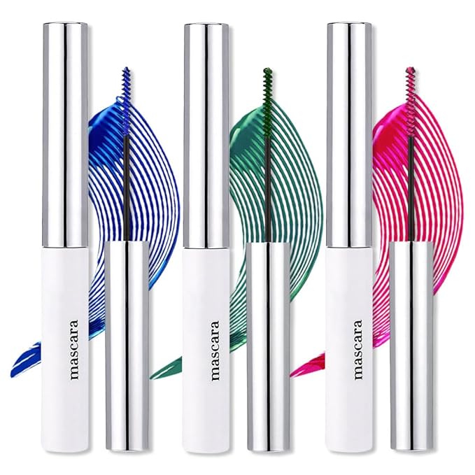 Colored Mascara for Eyelashes, Voluminous Colorful Mascara, Pink Purple Blue Green Red White Black Brown Lash Pack - Lengthening, Defining, Curling, Multiplying Formula (3Pcs-White+Brown+Black)
