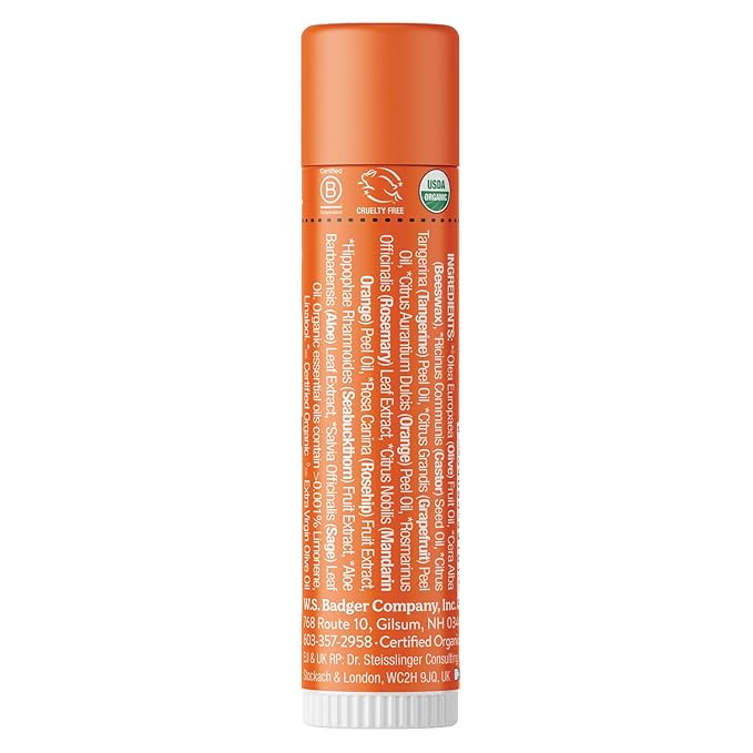 Badger Tangerine Breeze Classic Lip Balm, 100% Organic Lip Balm, Long Lasting Lip Care w/Light Silky Texture, Bright & Cheerful Lip Balm for Kids & Adults, 4 Pack
