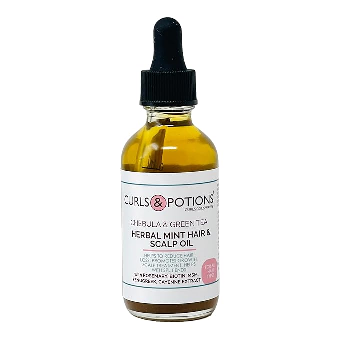 Curls & Potions Herbal Mint Hair & Scalp Oil with Chebula & Green Tea with Biotin, MSM, Hair Growth Oil