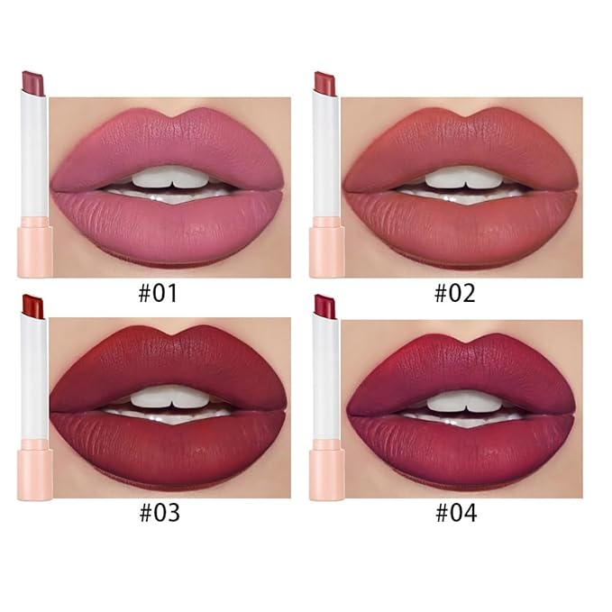 4 Colors Mini Matte Lipstick Little Tube Lip Stain, Velvet Smooth Lip Stick, Long Lasting & Waterproof 24 Hours Non-Sticky Labiales Lipstick (Set A)