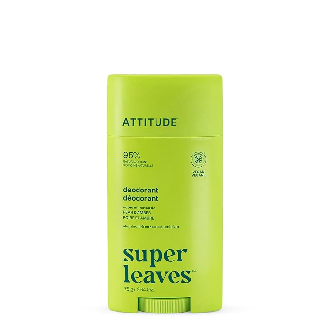 ATTITUDE Aluminum Free Deodorant, Natural Origin Ingredients, EWG Verified, Odor Control With Baking Soda, Twist & Glide, Dermatologically Tested, Vegan, Pear & Amber, 2.64 Oz