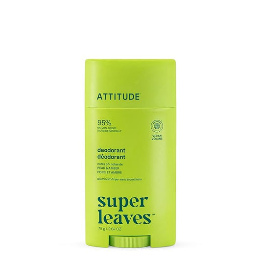 ATTITUDE Aluminum Free Deodorant, Natural Origin Ingredients, EWG Verified, Odor Control With Baking Soda, Twist & Glide, Dermatologically Tested, Vegan, Pear & Amber, 2.64 Oz