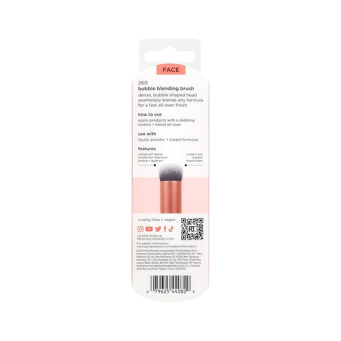 Real Techniques Bubble Blending Makeup Brush, Multipurpose Foundation Brush For Liquid, Cream, & Powder Products, Unique Round Brush Head, Synthetic Bristles, Vegan & Cruelty Free, 1 Count