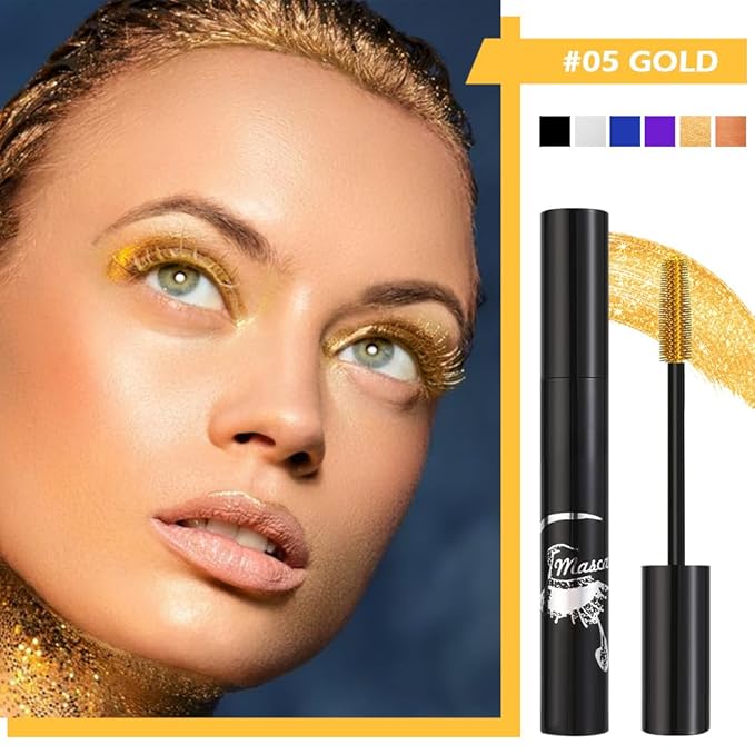 Gold Glitter Mascara – Sparkling Metallic Lash Topcoat for Party & Festival Looks – Long Lasting, Flake-Free, Smudge-Proof – Dazzling Gold Eye Makeup for Bold Glam Styles
