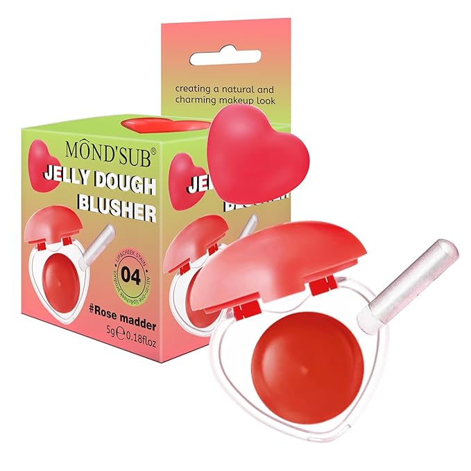 MONDSUB Jelly Cream Blusher #04 Rose MadderCream Hybrid Blush, Creamy & High-Pigment Formula, Use for Cheeks & Eyes, Long-Lasting Rose Red, Skin-Loving Ingredients, 0.18oz