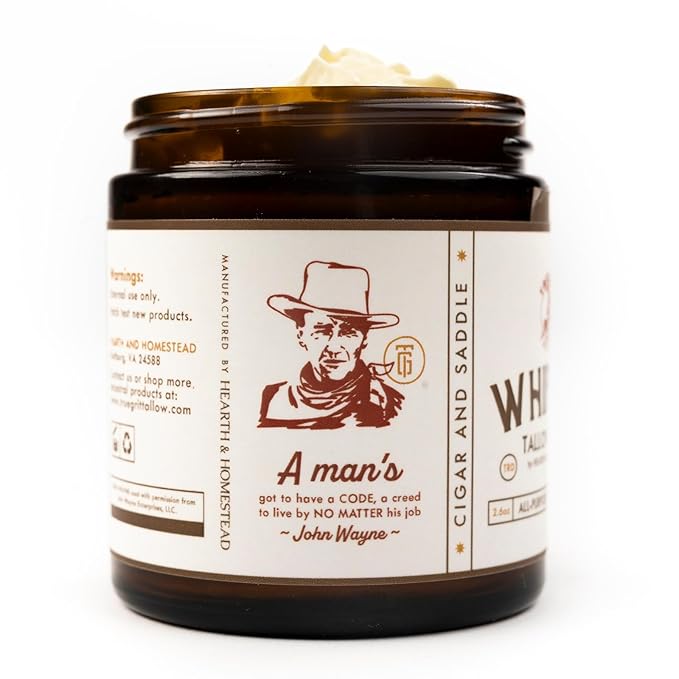 John Wayne Inspired Deep Moisture Tallow Salve – Ash and Oath Scent – Soothing Balm for Rough, Dry Hands – Grass-Fed Tallow, Beeswax & Lanolin – 2 oz