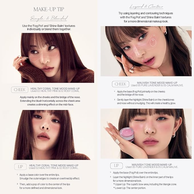 Heart Percent Dote On Mood Custom Lip & Cheek, Matte (Fog Pot) + Glow (Shine Balm) Dual Type Multi-use Blush & Lip Tint [#07. Geek & Plum]