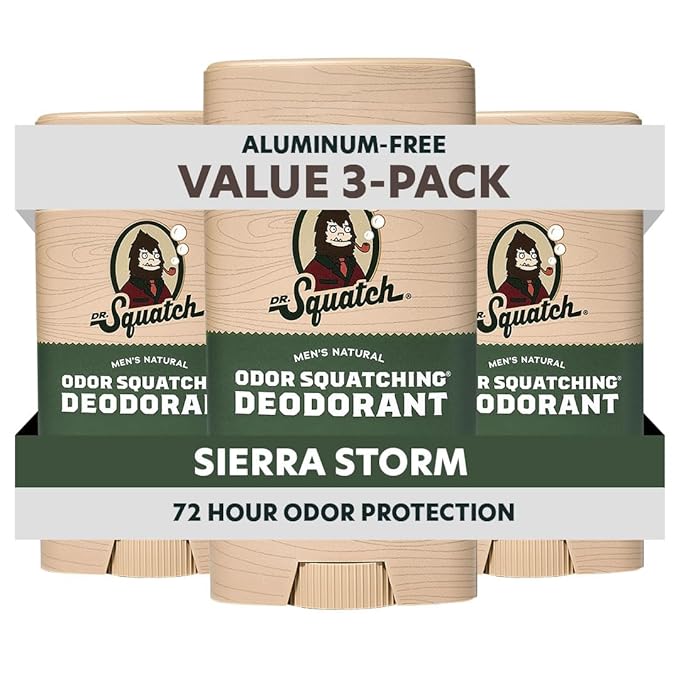 Dr. Squatch Natural Deodorant for Men - Sierra Storm – Smells Like Giant Mountain Sequoias - Odor-Squatching Men's Deodorant Aluminum Free (2.65 oz, 3 Pack)