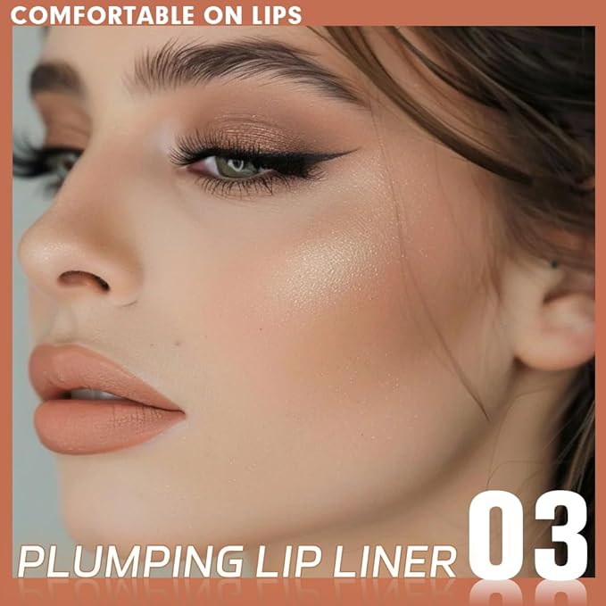 Plump Matte Crayon Lip Liner Pencil, Nude Lip Liners Lipstick, Long-Lasting Waterproof Creamy Formula, With Silicone Smudger for Define Contours & Sculpting Lip, 0.75g/0.026oz