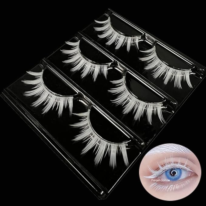 White False Eyelashes for Halloween, Anime Cosplay, Masquerade, Easter Costume Party - Natural Looking Eye Lashes Extension Tools (MQ11-14mm)