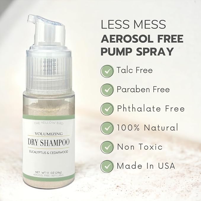 Yellow Bird Dry Shampoo Powder | Natural & Organic | Non-Aerosol | For Blonde, Brunette, & Dark Hair | No Benzene, Vegan