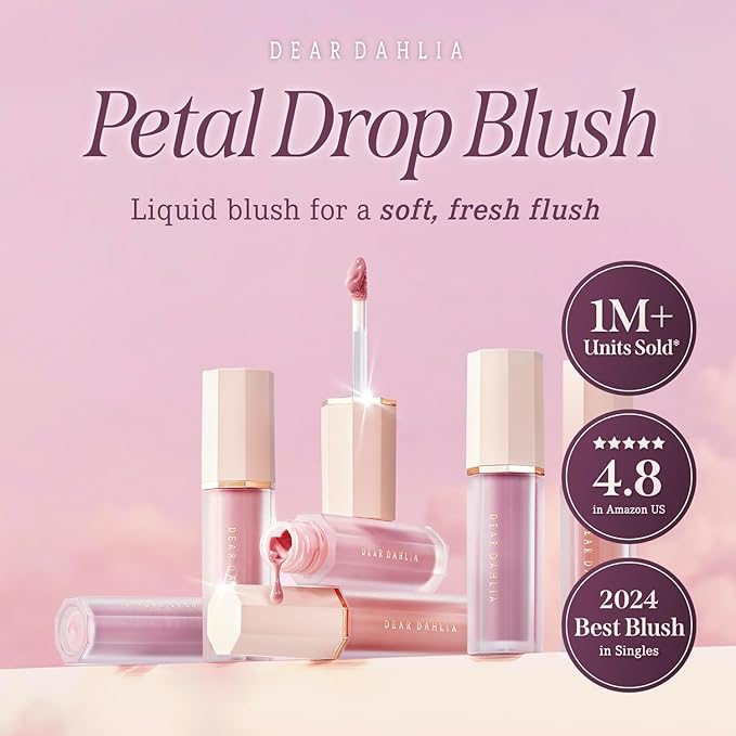 DEAR DAHLIA Petal Drop Blush (Flesh) - Weightless Buildable Liquid Blush with High-Pigment, Long-lasting Dewy Finish, Natural Flush. Hydrating, Vegan, Cruelty-Free Korean Makeup for Cheeks. (0.14 oz)