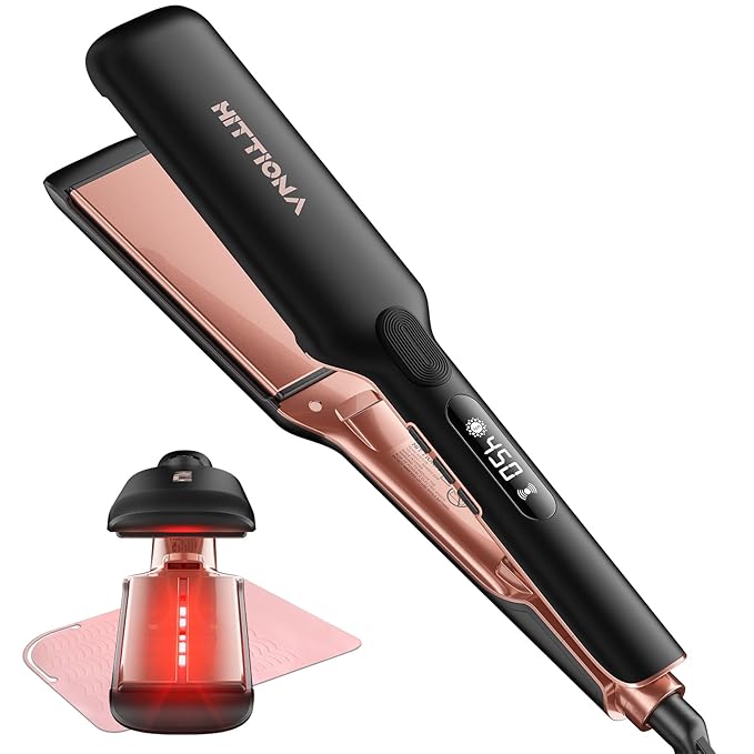 Flat Iron Hair Straightener – 1.75” Ceramic Infrared Ionic Flat Iron with 5s Fast Heat-Up, Vibration Technology, LCD Temp Control, Dual Voltage, Anti-Frizz Styling for All Hair Types
