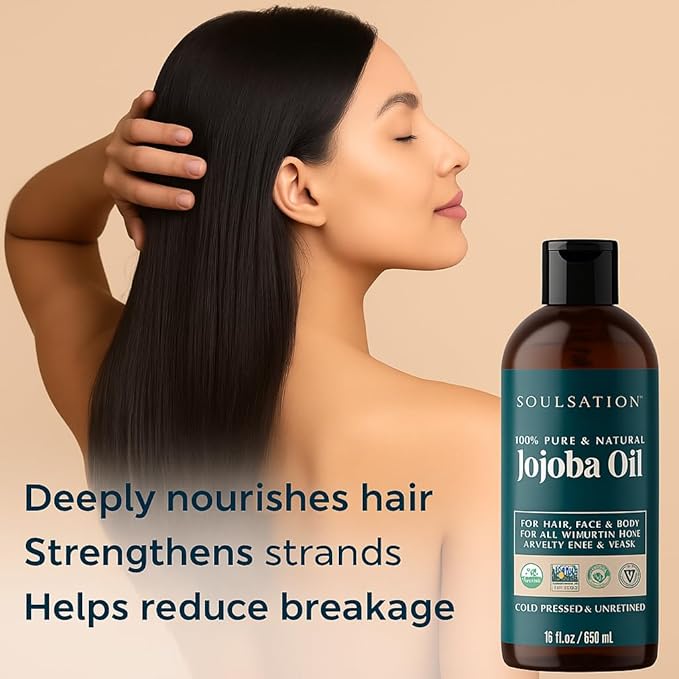 Organic Jojoba Oil for Skin, Hair & Face (16oz) | 100% Pure, Natural Cold Pressed | Organic, for Skin, Hair, Face, 100% Pure, Natural