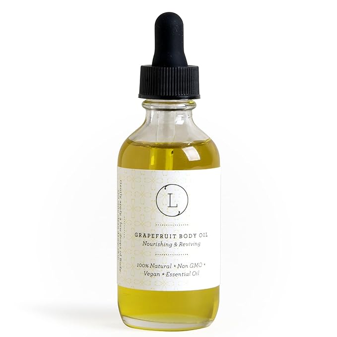 Lizush Grapefruit Body Oil - 2 oz Natural, Vegan, Non-GMO Moisturizing Bath Oil for Silky Skin with Premium Essential Oils - Handmade in the USA