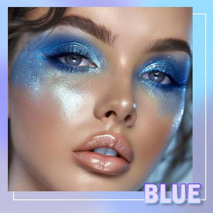 AMY'S DIARY Matte Shimmer Light Deep Blue Eye Shadow Palette Makeup,Eyeshadow Long Lasting Waterproof Cruelty-Free, 9 Blendable Shades in Smooth Finishes with Gorgeous Pearls for Girls (Blue)