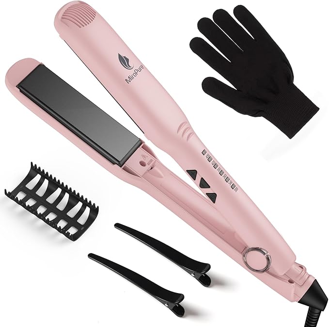 MiroPure 1.5 Inch Flat Iron, Hair Straightener with 30S Fast Heating & 60min Auto Shut-Off, Hair Straightener and Curler 2 in 1 with 3D Ceramic Floating Plates