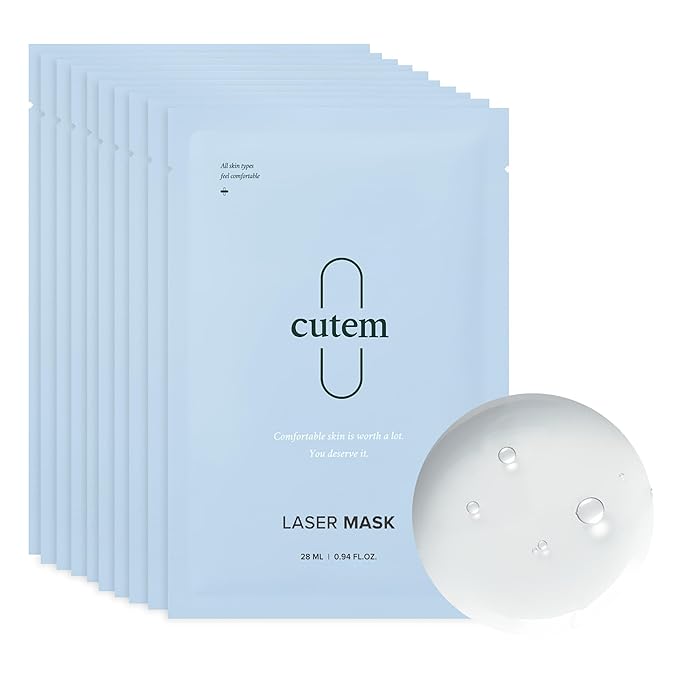 Cutem Laser Mask (Pack of 10) - Fast Soothing, Deep Hydration Facial Sheet Mask for Sensitive, All Skin Types, Korean Skin Care. Aloe Vera, Panthenol.