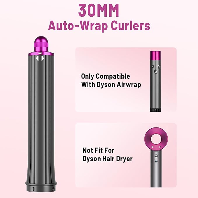 30mm/1.2 Inch Curling Barrel for Dyson Airwrap, Long Hair Curling Roller Barrels Compatible with Airwrap HS01/05, Self-Curling Replacement Attachment for Part No.971888-05, Rose