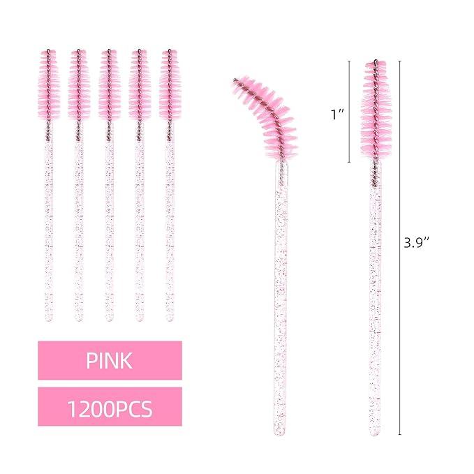Tbestmax 1200 Disposable Mascara Wands Eyelash Brush Spoolies for Eyebrow Eye Lash Extension, Makeup Brushes Applicators Kits - Pink