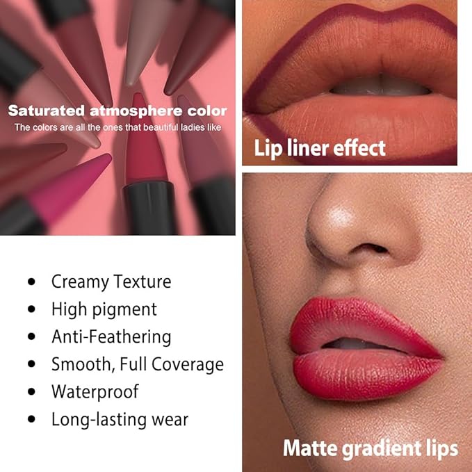 evpct Warm Pink Gradient Matte Lipstick Lip Liner Combo Set for Older Women Long Lasting Waterproof, Nude Pink Lips Stick Crayon Pencil Cream Lip Liner and Lipstick Combo Makeup, Flawless Ombre Effect