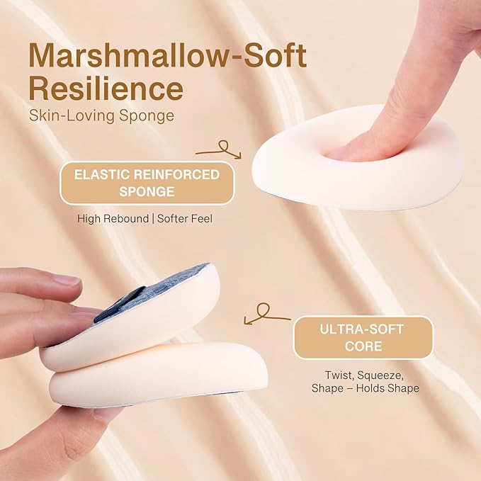 Blue Denim Makeup Sponges,Super Soft Blenders for Liquid Foundation, Dual Design (Egg + Flat Edge), Natural Skin-Like Finish, Rubycell, Makeup on Details Targeted, Travel Friendly & Reusable,2pcs